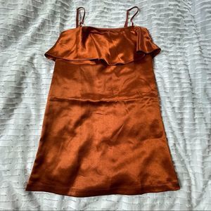 NWOT UO Ruffle Neck Satin Slip Dress